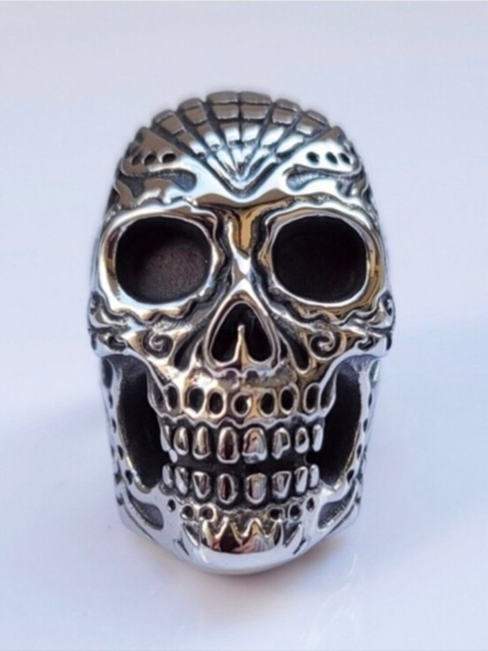 Unbranded Day of the Dead Sugar Skull Ring Stainless Steel Biker Band Sz 10 NWT
